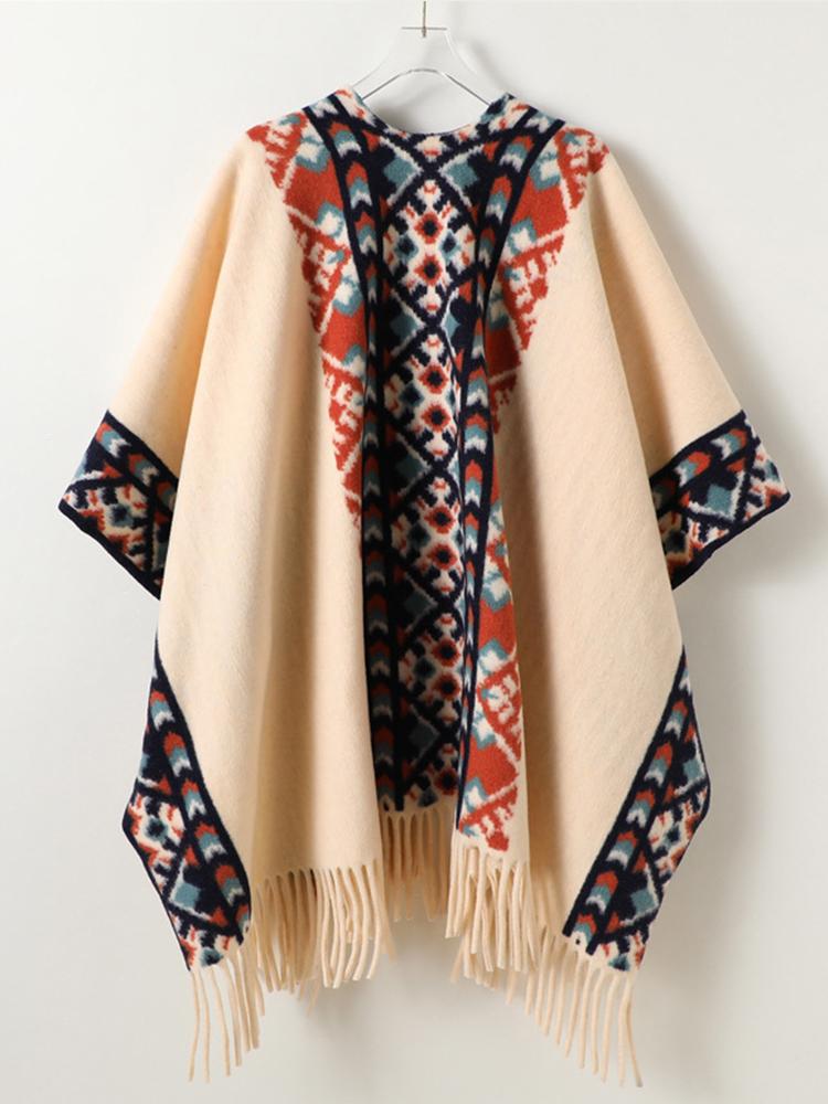 Winter Women Scarf Layers Poncho Elegant Lady Retro Boho Print Tassel Wraps Shawl Warm Scarve Capa Para Mujer Pashmina Cloak New