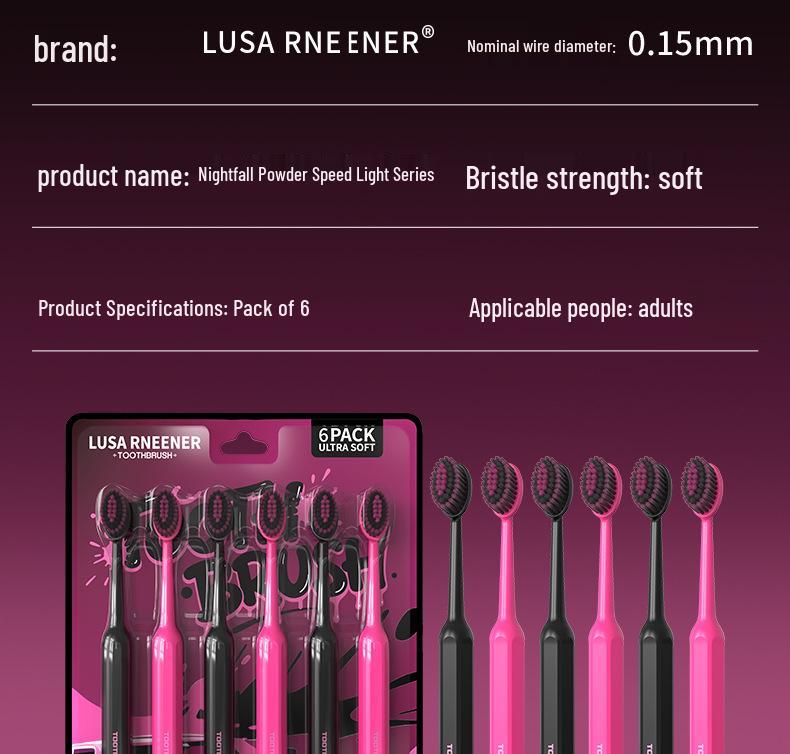 LR Black Pink Series Měkké zubní kartáčky [Balení 6 ks] - Konvexní design ve tvaru vlny pro dospělé