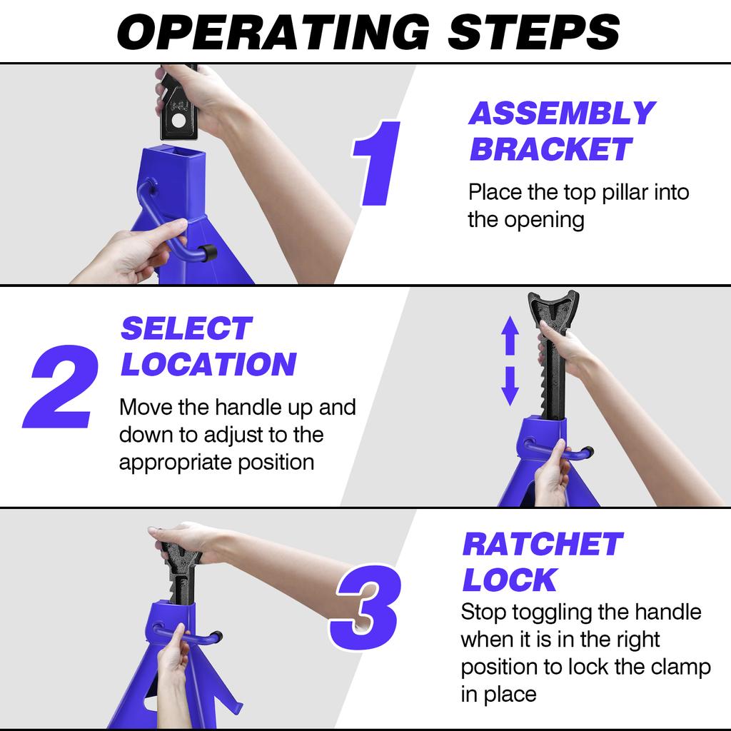 DayPlus 2pc 3 Ton Heavy Duty Steel Axle Stands for Car Van, 9-Stage Adjustable Range of 290-430mm Repair Lifting Tool Jack Stand