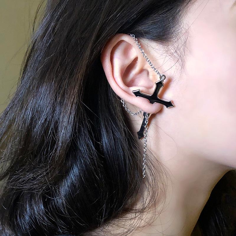Vintage Dark Gothic Kinitial Sword Earrings For Women Men Blade Piercing Earring Ear Jacket Punk Goth Halloween Jewelry Gift