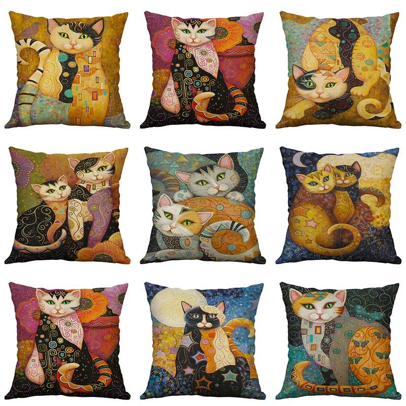Square 177" Vintage Cats Pillow Case Cover Sofa Waist Cushion Covers Home Decor