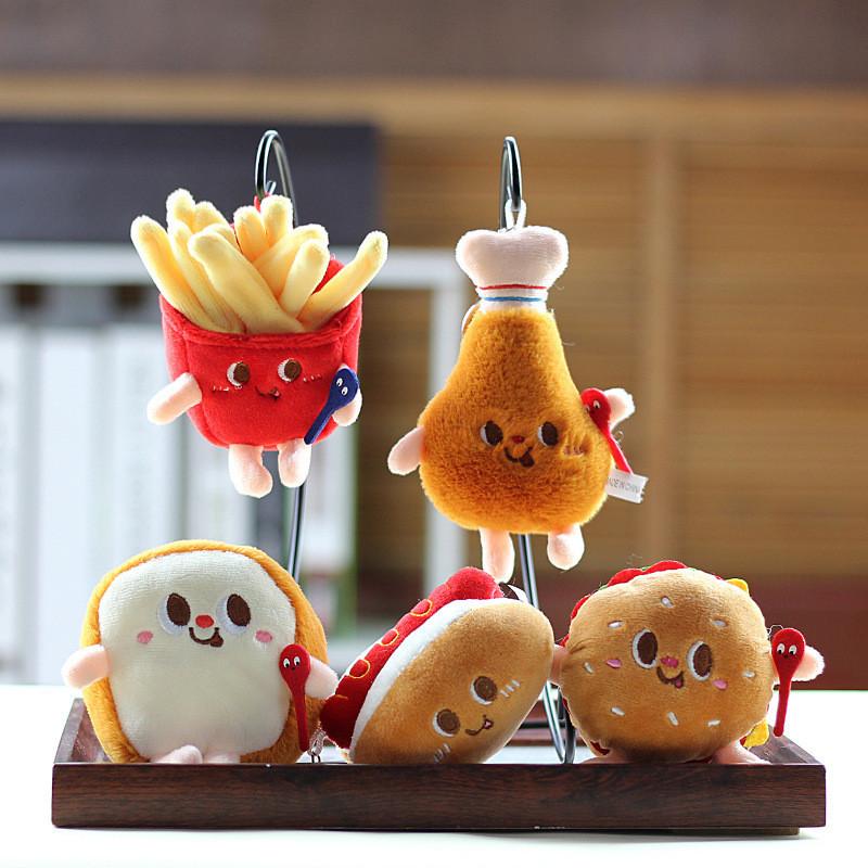Adorable Plush Hamburger Hot Dog Chicken Leg French Fries Keychain For Backpacks Creative Gift