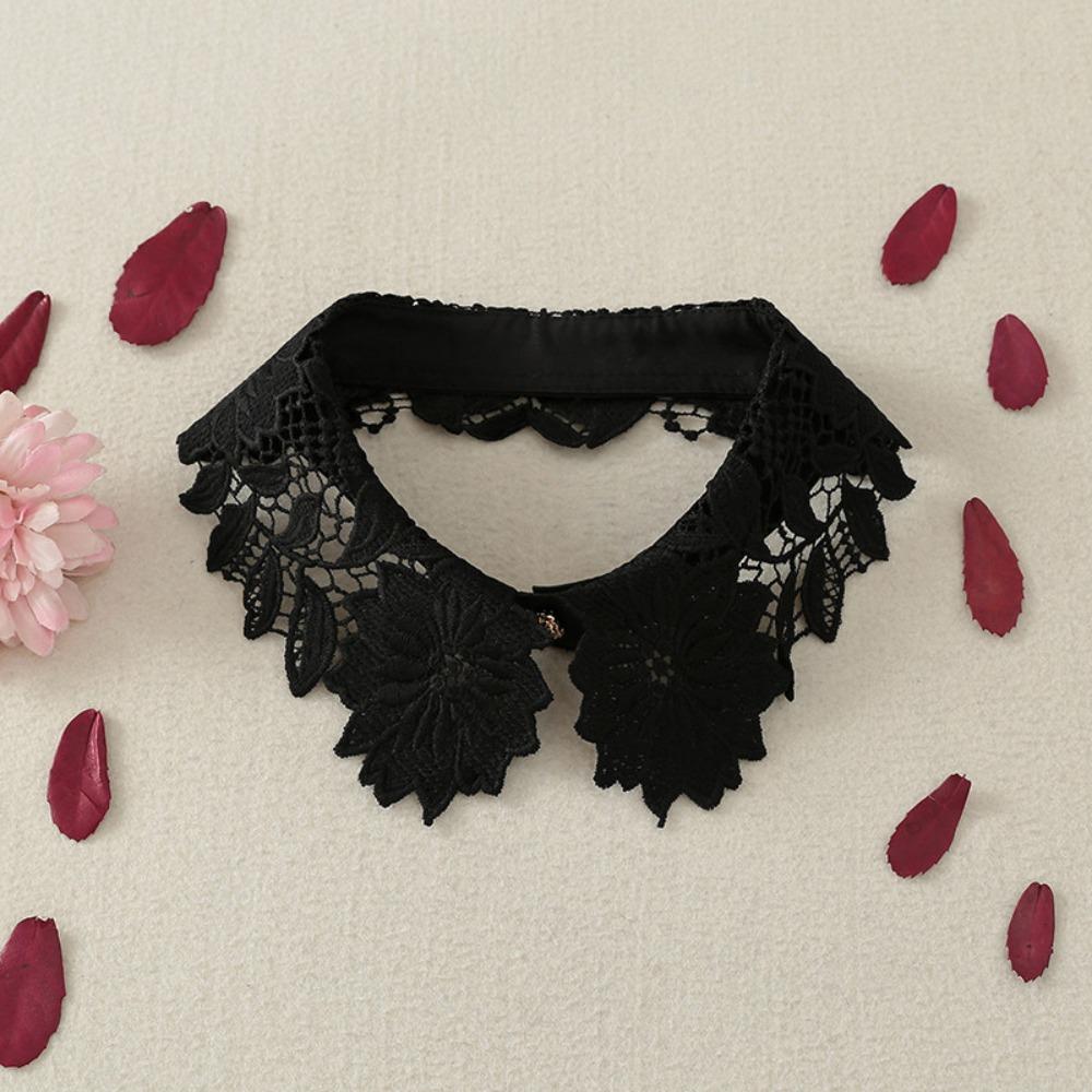 Schwarz Weiß Falscher Kragen Spitze Floral Hochzeitskleid Accessoire Mode Dekoration Kragen