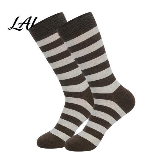 Moisture Wicking Athletic Socks 1 Pair Men's Stripe Crew Socks Mid-Calf Dress for Business Breathable Commuter Cotton Casual with High-Elastic