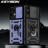 KEYSION Shockproof Armor Case for Nothing Phone 3A Lite Slide Camera Lens Protection Ring Stand Phone Cover for Nothing 3A Lite