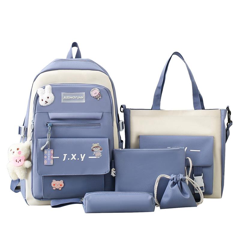 School Bag, Primary School, Junior High School, Multi-functional School Bag, Women's Large-capacity Backpack, Five-piece Set of Spine Protection
