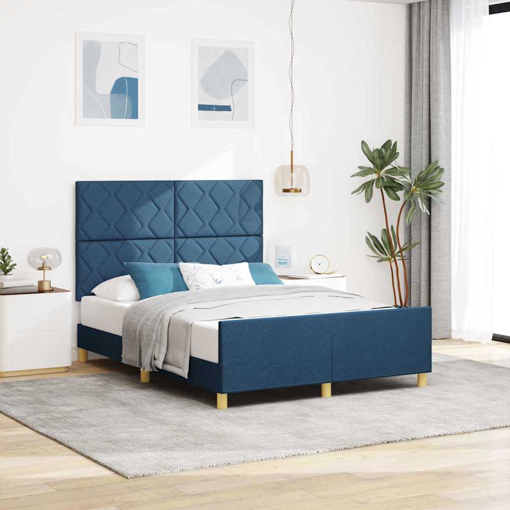 Bed Frame with Headboard Blue 160 x 200 cm Fabric