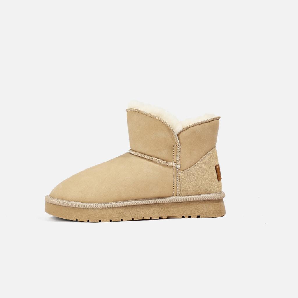 Damen Winter Schneestiefel mit Kunstfellfutter Plateau Kunstveloursleder Stiefeletten Chunky Warm Plüsch Schlupfstiefel Bequem Rutschfest Kurze Stiefeletten Schuhe für Damen