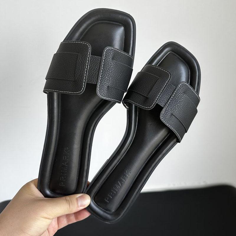 2024 frauen Moderne Hausschuhe Sommer Im Freien Bequeme Flache Hausschuhe Luxus Leder Hausschuhe Frauen Sandalen Lässig Dias Schuhe
