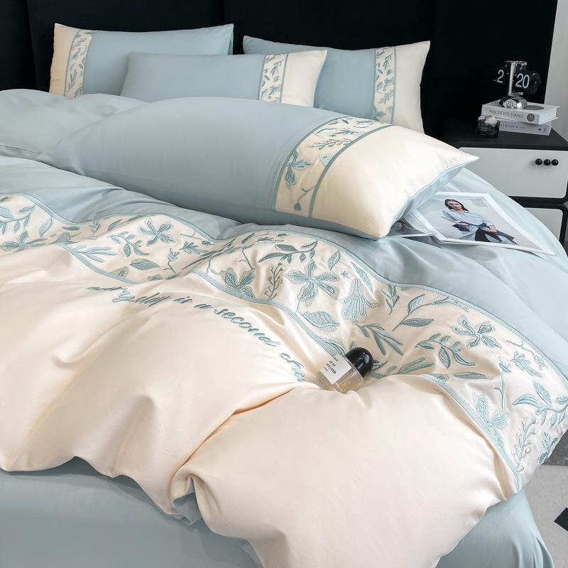 Light Luxury 100% Long-Staple Cotton Embroidered Bedding Set - High-End Four-Piece Pure Cotton for All Seasons.