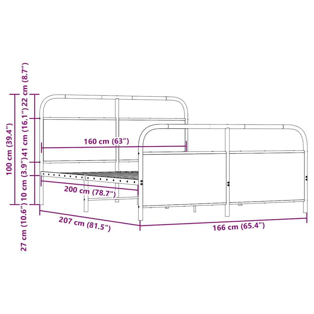 Vidaxl Metal Bed Frame, Without Mattress, Sonoma Oak, 160X200 Cm