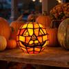 Halloween Yard Decoration Stained Glass Pumpkin Lamp, Bedside Table Orange Party Lighting Accent Night Light for Indoor, Home, Holiday Decor