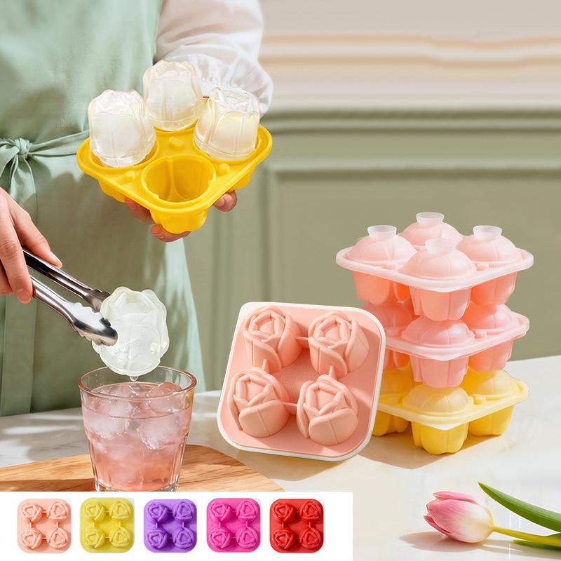 Tulip Ice Cube Mold, Tulip Shapes Ice Cube Tray, Silicone Ice Mold Fun Shapes, 4 Tulip Ice Balls For Chilling Cocktails Drinks