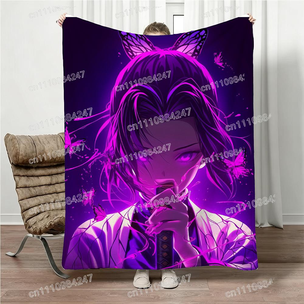 Demon Slayer Shinobu Kocho Blanket Anime Print Soft Throw Blanket Family Parent-child Nap Blanket for Bed Couch Office