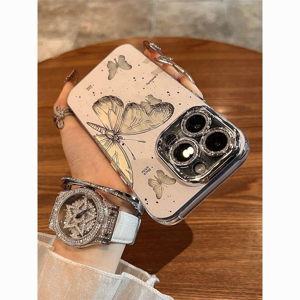 Butterfly Rhinestone Lens Phone Case for Apple 17 Pro Max (Models 14-15)