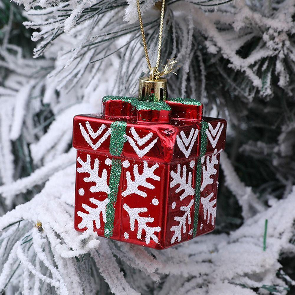 Colorful Christmas Gift Box Pendant Mini Plastic Xmas Tree Pendant Shiny Shatterproof Xmas Decorative Pendant Christmas Party