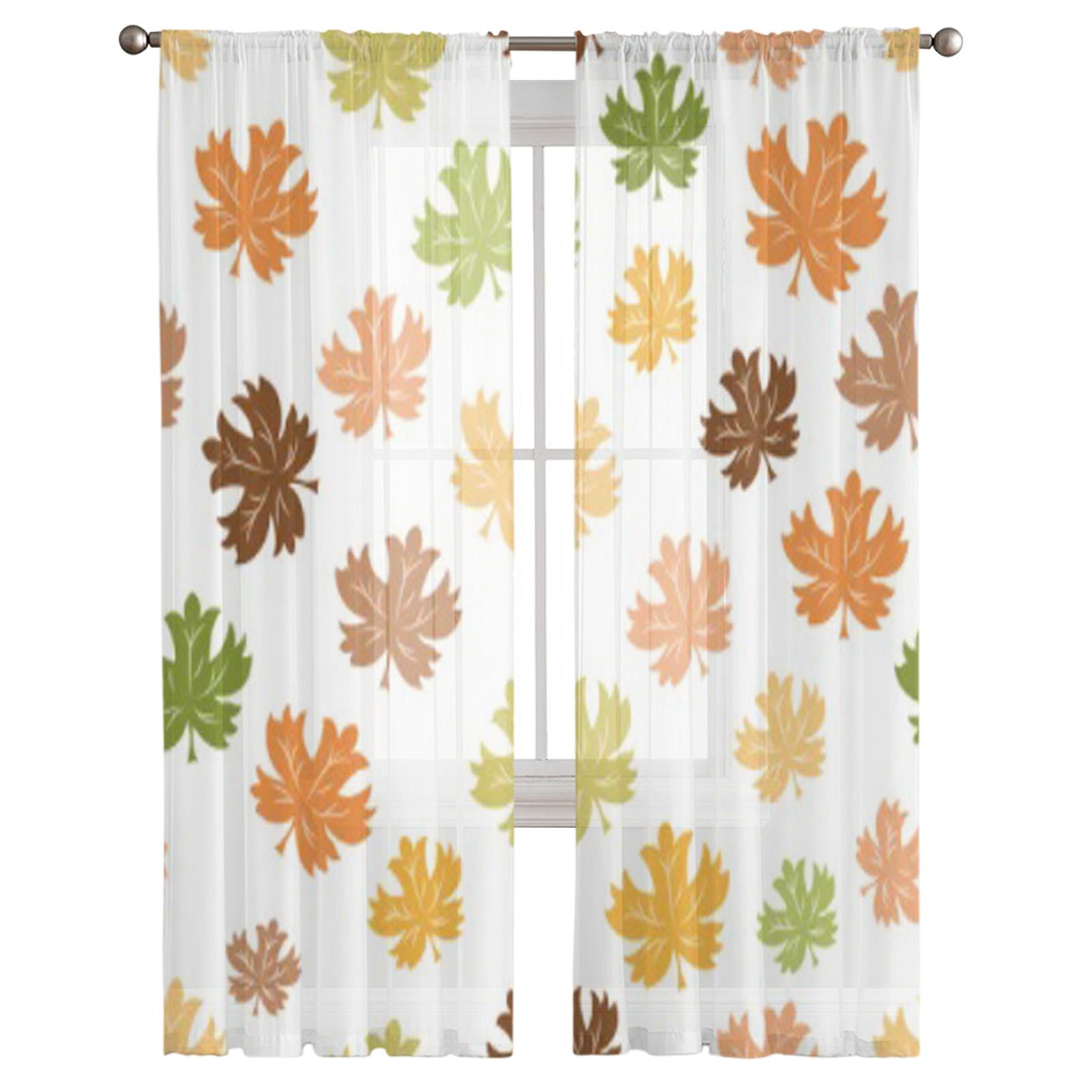 Осенние тюлевые шторы с кленовым листом для гостиной — фото 2