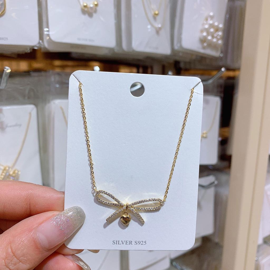 Xiaoxiangjia Man Diamond Bow Necklace Women's Niche Clavicle Chain Trendy Smiling Necklace