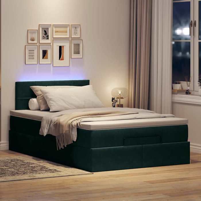 Maison Exclusive - Lit ottoman avec matelas et LED vert foncé 90x200cm velours