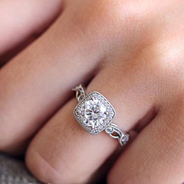Ball Flower Vine Gorgeous Chinese Style Female Imitation Diamond Ring Marriage Proposal Group Inlaid Square Stone Carat Ring