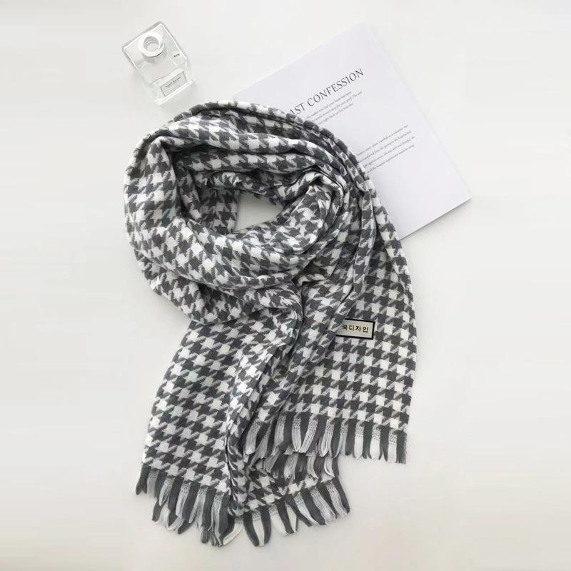 Versatile Houndstooth Check Cashmere Scarf Winter New Cute Girl Student Scarf Couple Korean Version Pink