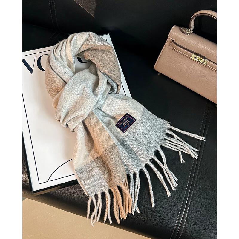 VICTORIA&VERA Autumn/Winter Large Color Block Tassel Scarf 30x180cm