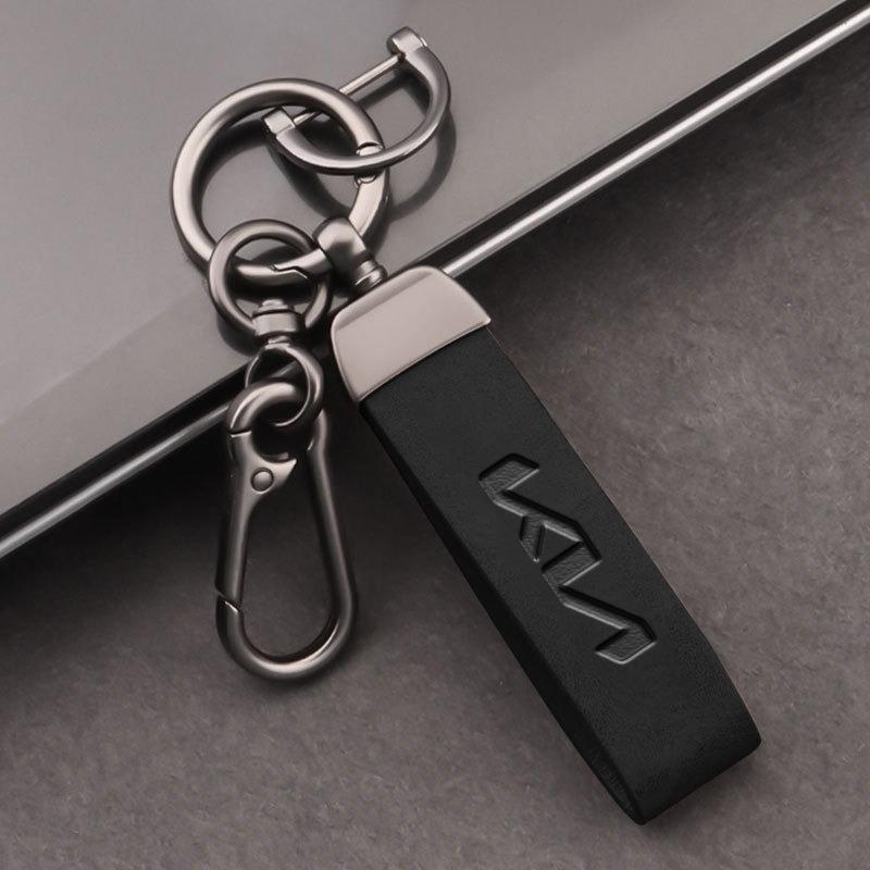 HFVY8 Car Keyring Luxury Genuine Leather Keychain Pure Color Buckle For Kia KN Rio 5 Ceed Sportage Cerato Soul Sorento K2 Flip Picanto