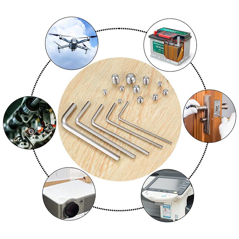 240 Τεμάχια Βίδες Ρυθμίσεως (Grub Screws) σε Κουτί Αποθήκευσης, Βίδες από Ανοξείδωτο Ατσάλι με Κωνική Άκρη, Βίδες με Εξάγωνη Κεφαλή και Εσωτερική Εξάγωνη Υποδοχή, Ποικιλία με Κλειδί