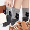 2026 Korean Cute Cartoon Kitten Mid-tube Socks Women's Autumn Winter Warm Stacking Socks Kawaii Cat Print Cotton Soft Long Sock