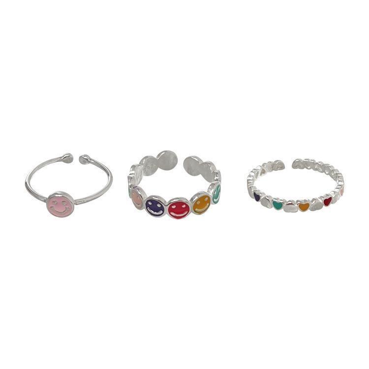 Drip Colorful Chic Glaze Smiley Face Heart Ring For Women Trendy Adjustable Copper Finger Jewelry