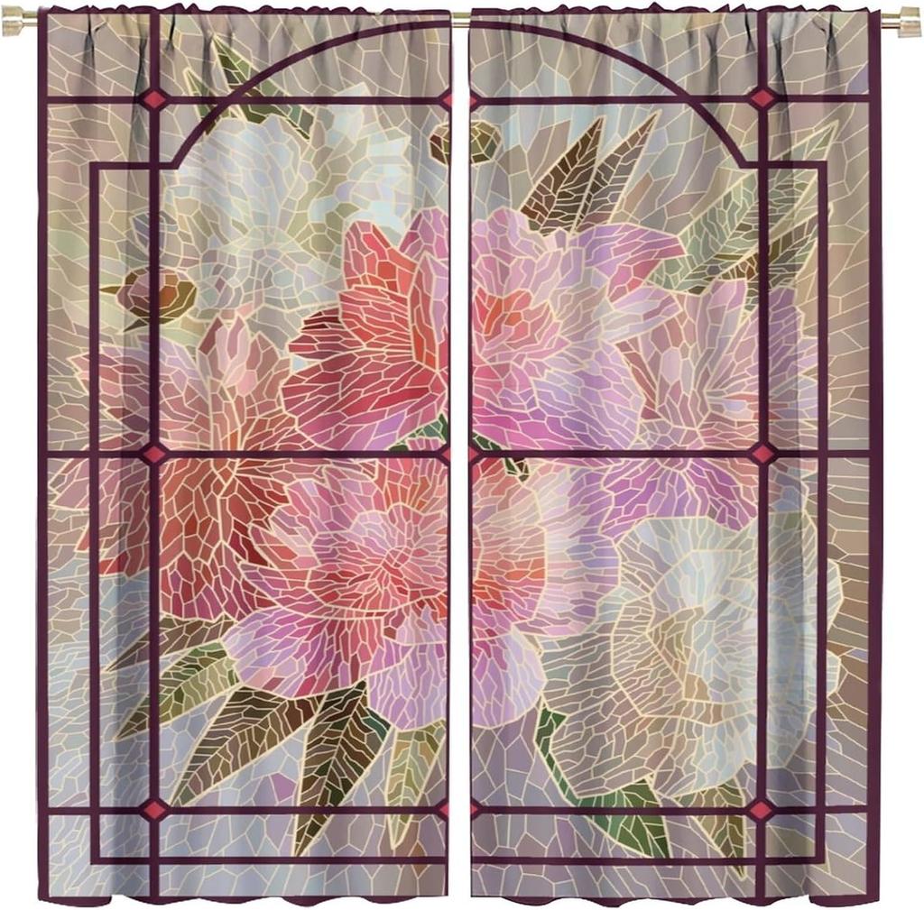 Tende per Finestre in Vetro Colorato Stile Boemo Design Vintage Mid-Century Stile Arte Astratta Camera da Letto Soggiorno Cucina Poliestere Perfette Per Area