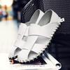 Fashion Summer Men's Sandals Low-cut Leather Flat-bottomed Beach Shoes, Large Size Handmade Stitching Hole Shoes H368