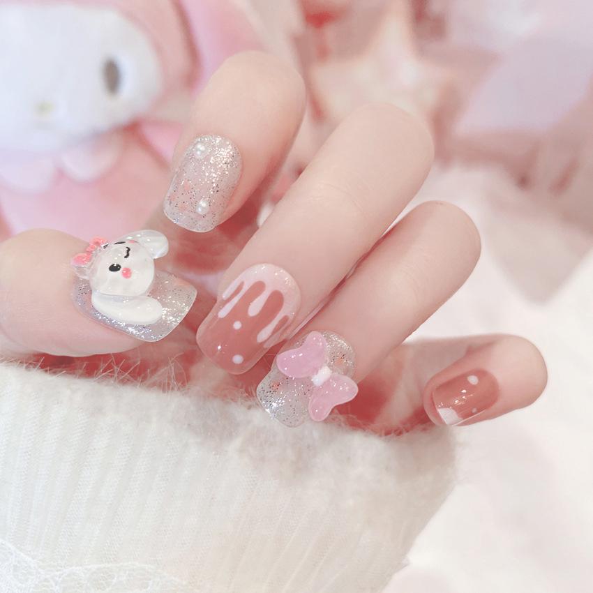 Cute Japanese Cat Eye Short Handmade False Nails Nail Art Stickers