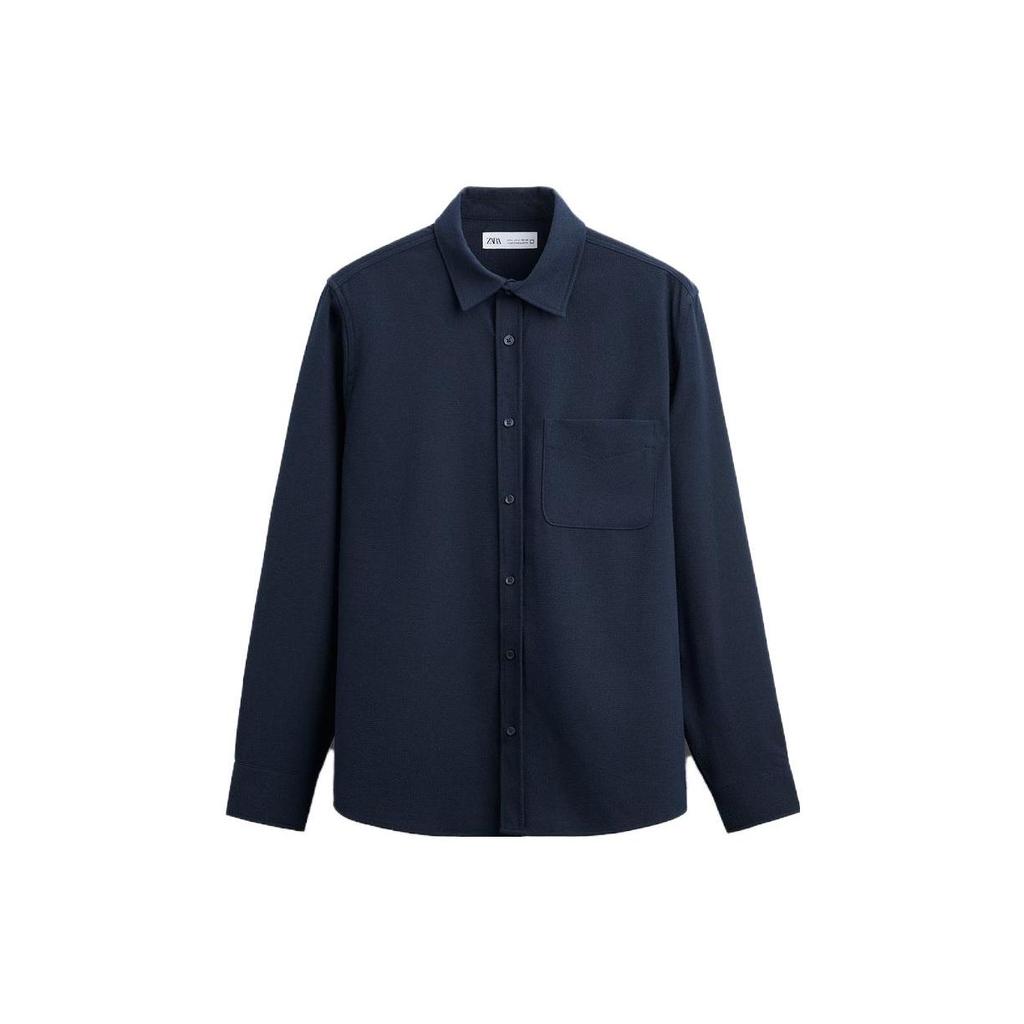 Zara Solid Color Pointed Collar Single-Breasted Long Sleeve Shirt Men shirts Blue 01063340401-33