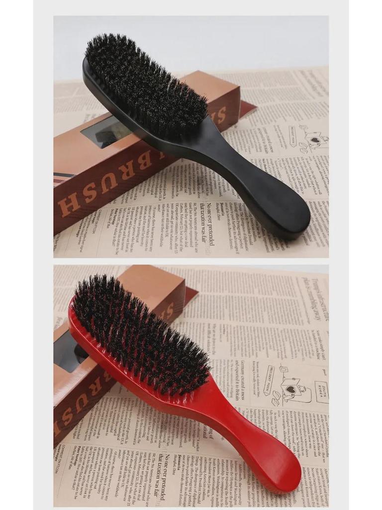 Beech Wood Men's Curly Wave Shampoo Brush and Large Curved Beard Comb