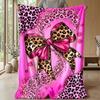 Pink Leopard Bow Frame 1 Theme blanket Lightweight Warm Flannel Blanket Decorative Throw Blanket for Home Decoration