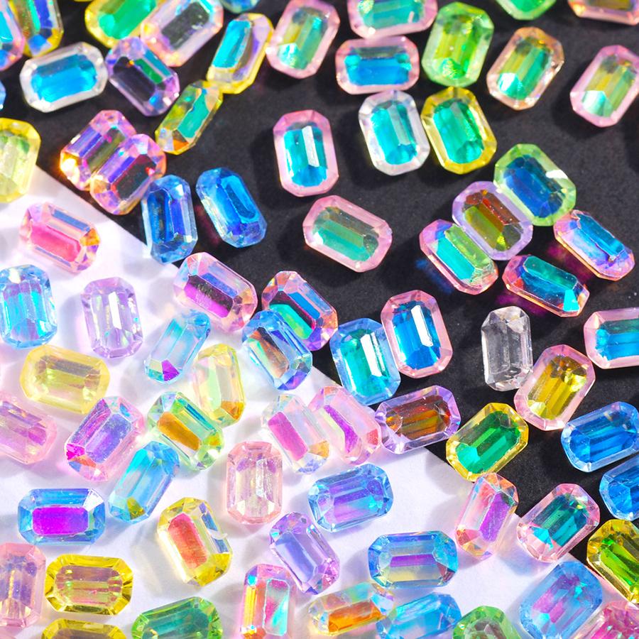 

100Pcs Aurora Mixed Color Rhinestones, Holographic Ice Cube Hearts Nail Art Decorations for Dazzling Manicures