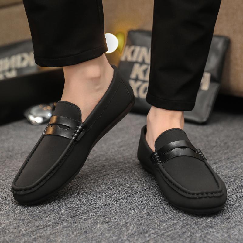 Fashion British Style Men Casual Leather Soft Bottom Shoes Flat Designer Minimalist Loafers Outdoor Lightweight Slip On Driving Shoes