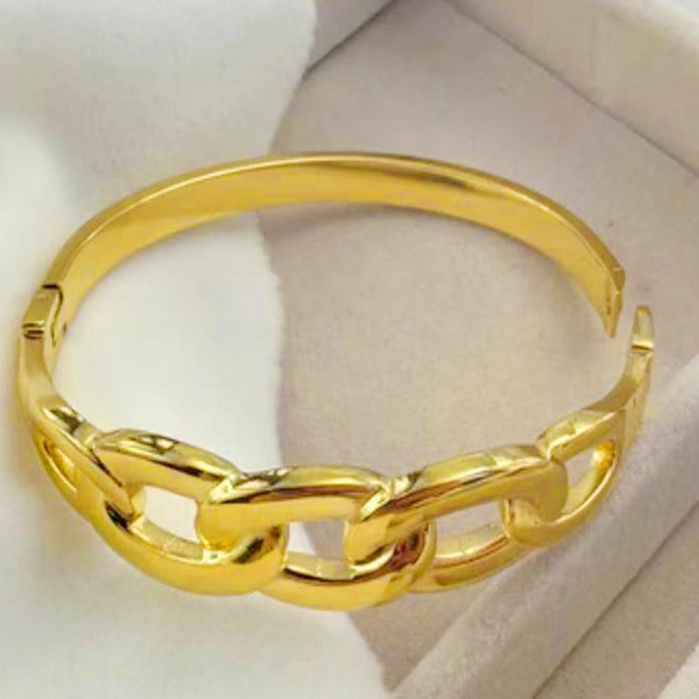 Elegant Gold-Plated Stainless Steel Bangle Openwork Chain Honeycomb Design Luxury Women's Fashion Bracelet