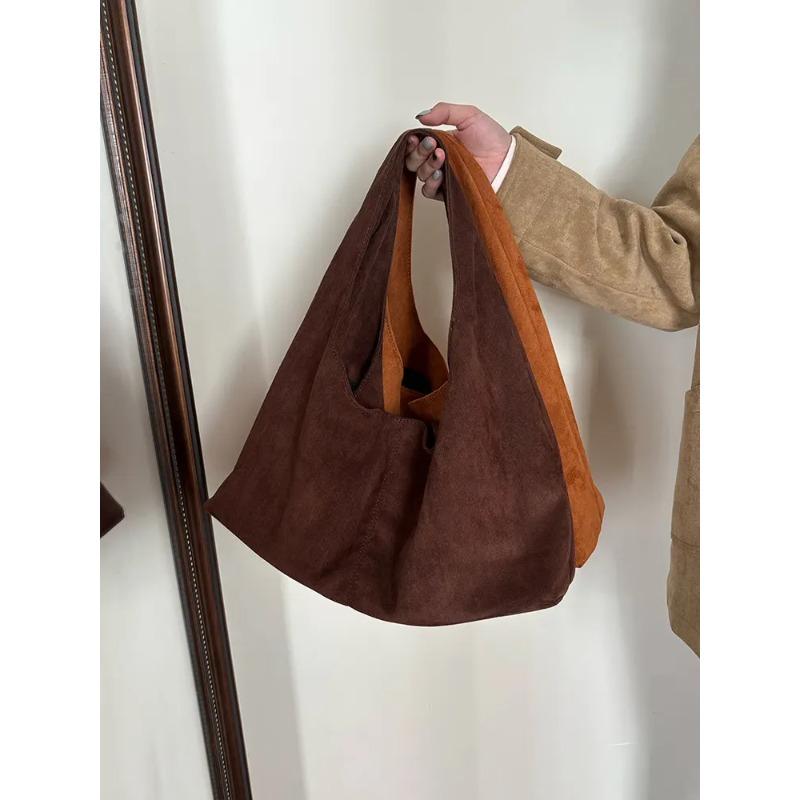 Vintage Simple Solid Color Faux Suede Women's Shoulder Bags Fall Winter Large Capacity Female Handbag Casual Ladies Tote Bag