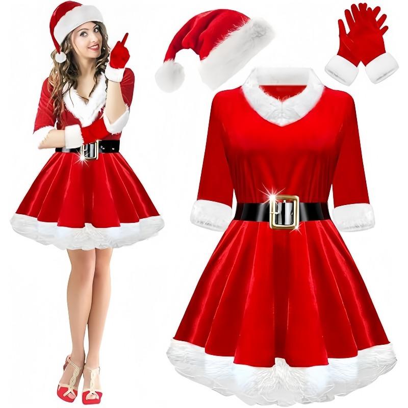 New Adult Women's Costume Elk Cloak Cloak Party Santa Claus Green Elf Show Dress