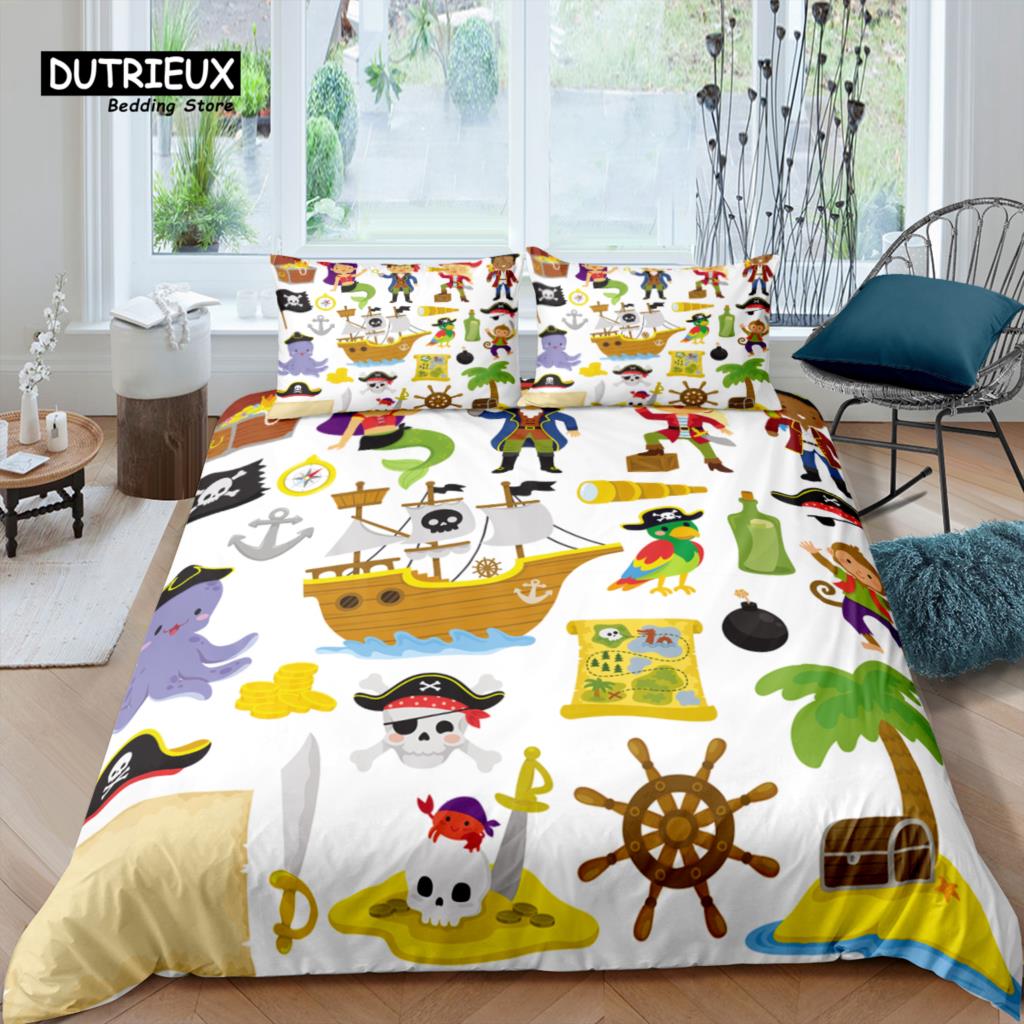 Home Living Luxus 3D Piraten-Druck Bettwäsche Set Piratenschiff Bettbezug Kissenbezug Queen und King EU/US/AU Größe Polyester Bettwäsche