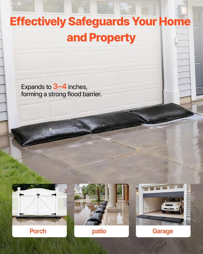 Flood Barrier, 6 Pack, 830 x 430 mm Flood Bags Activated by Water, Reusable Water Absorbent Barrier, Sandless Sandbags Blockage, Flooding Prevention