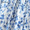 Korean Style Summer Autumn Women Midi Skirt High Waist Blue Floral Print Vintage Skirt Cotton Linen Retro A-Line Soft Skirt