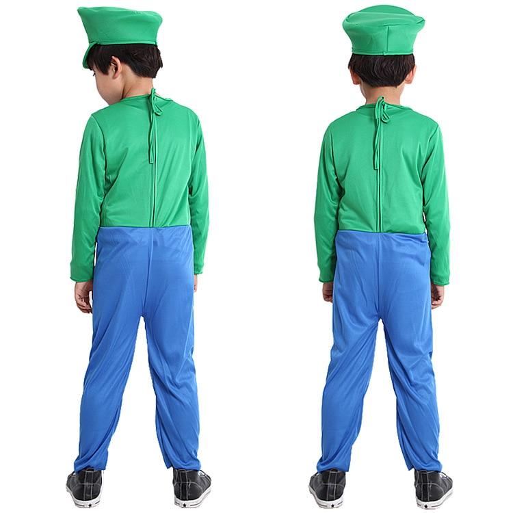 Klassisches Super Mario Kostüm für Kinder, Party Chili, Rollenspiel, Karneval, Weihnachten, Halloween, mit Hut und Bart, Grün, Größe S, 3-4 Jahre