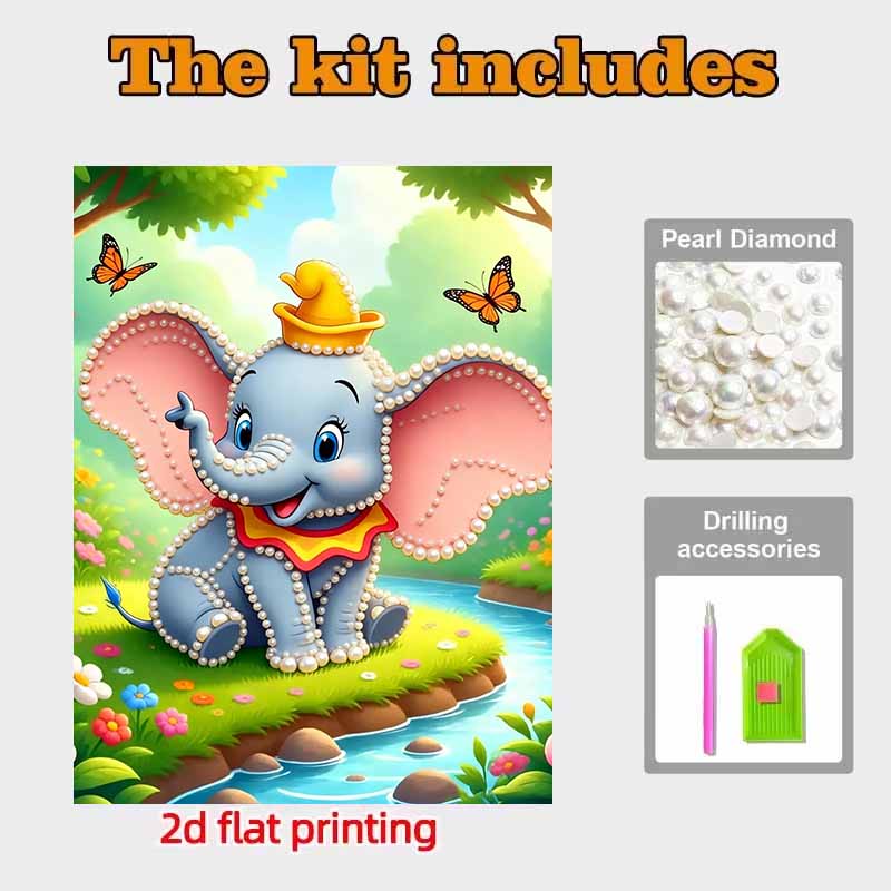 Disney Pearl Painting SetA Little Elephant with Pearl Trimming By A Forest Stream Home Wall Decoration Handmade Gift