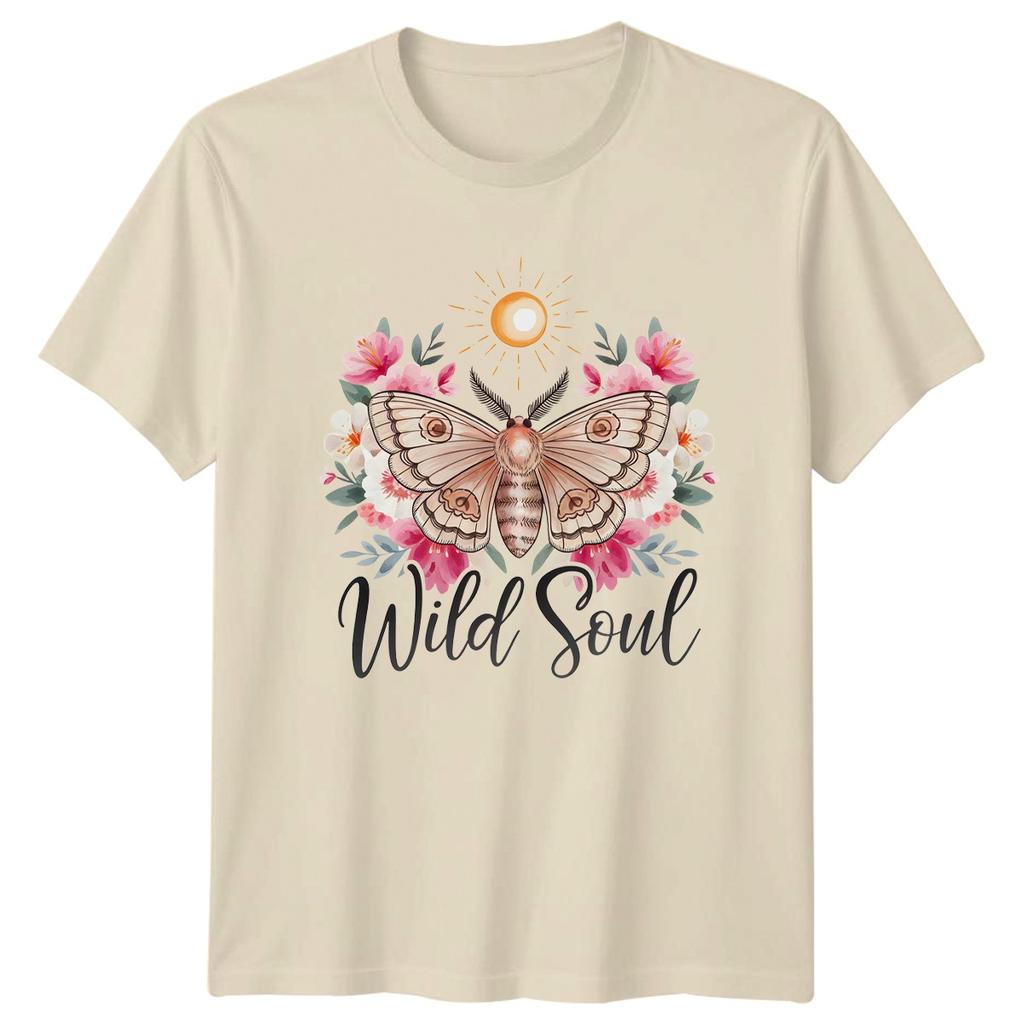 Wild Soul Unisexs TShirt Moth Floral Nature Bohemian Birthday Gift For Her