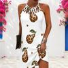 Women Plus Size Criss Cross Cutout Neck Sleeveless White Leopard Pear Printed Fitted Dress