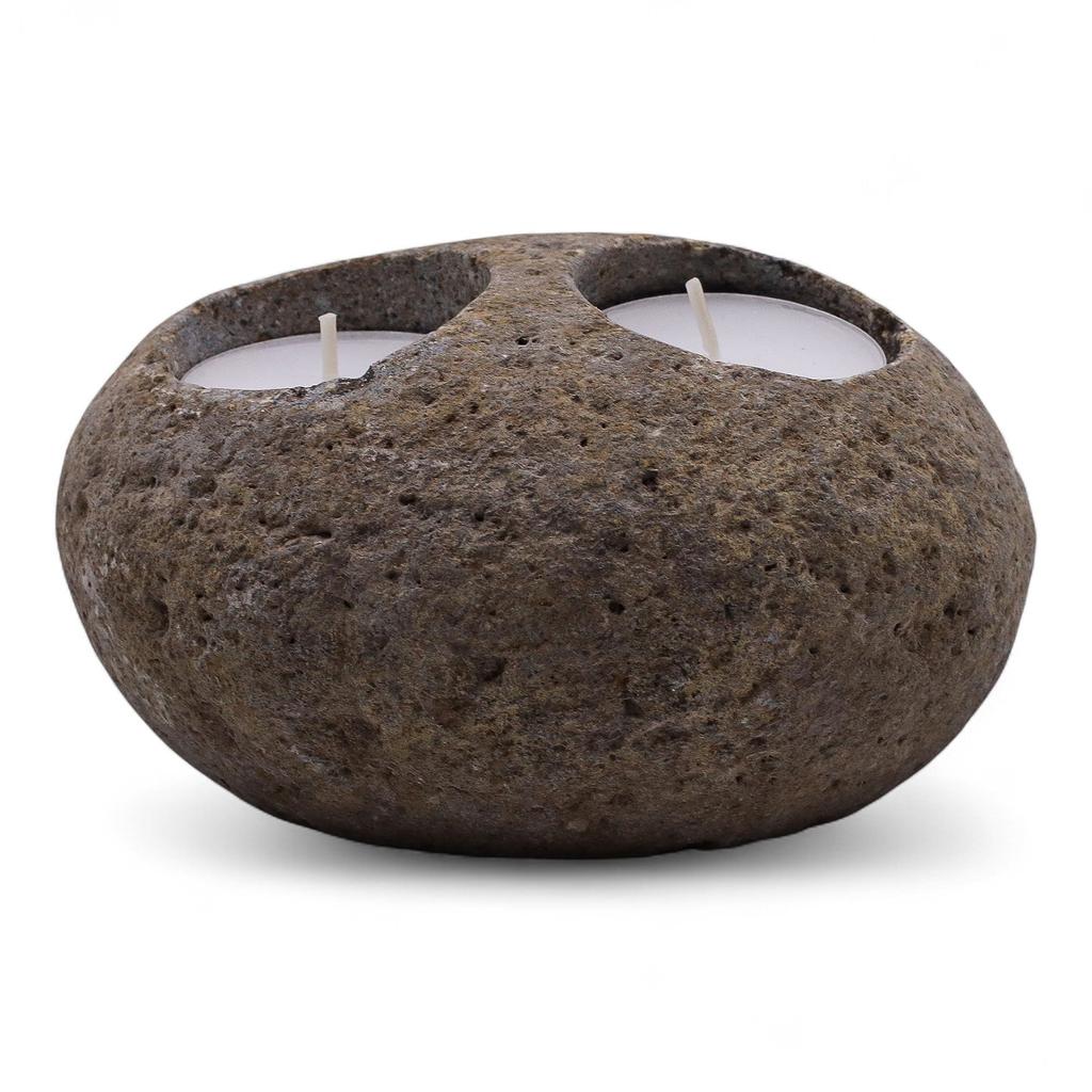 Natural River Stone Double Tealight Candle Holder