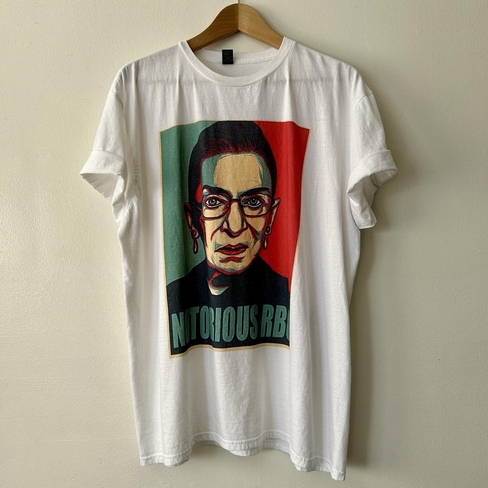 Notorious RBG T-shirt 100% Lightweight Cotton White Mens Unisex Fit Size XL M